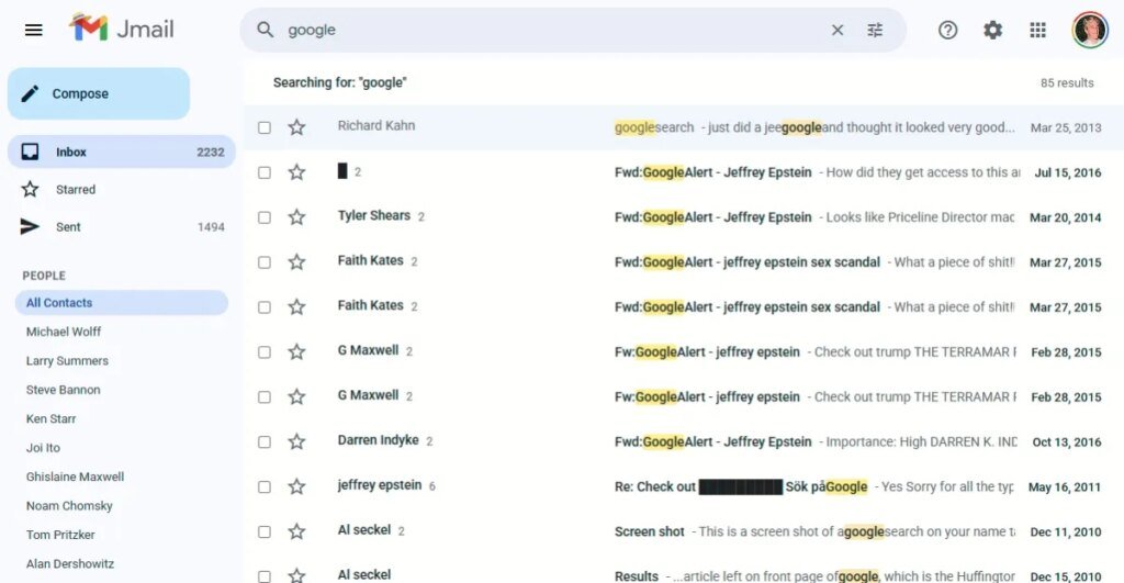 'Jmail' es como Gmail, pero con los correos electrónicos de Jeffrey Epstein