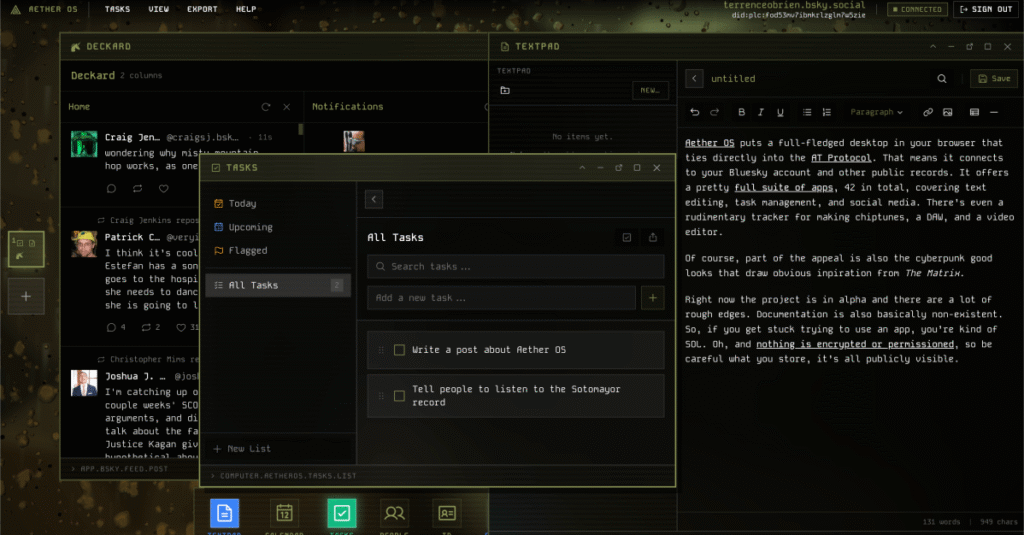 Aether OS es una computadora con un navegador creado para el protocolo AT